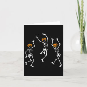Tarjeta Cabeza de calabaza de esqueleto bailando Halloween
