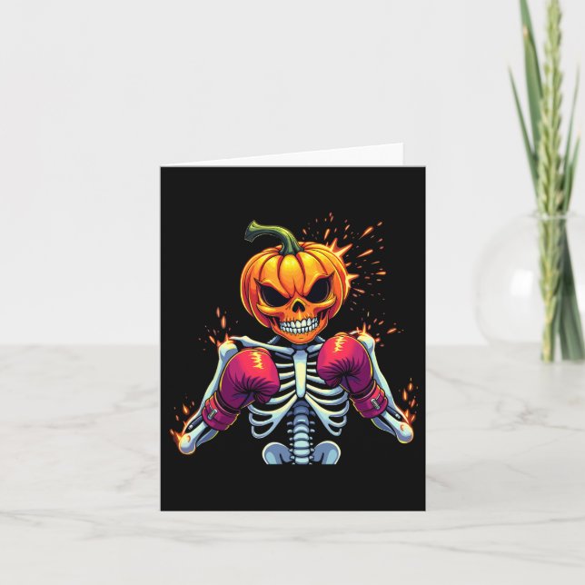Tarjeta Cabeza de calabaza Skeleton Boxing Halloween Spook (Anverso)