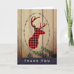 Tarjeta Cabeza de ciervo con Antlers Red Plaid Rustic Grac