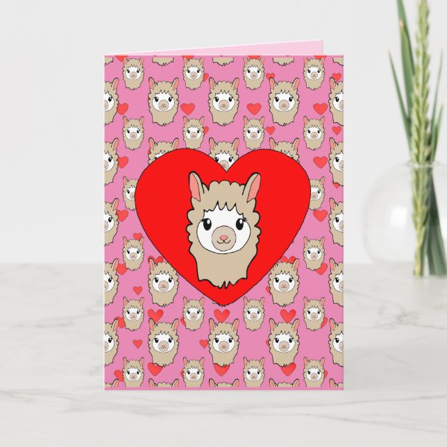 Tarjeta Cabeza De Llama Cuta Y Fondo Rosa De Corazón Rojo (Anverso)