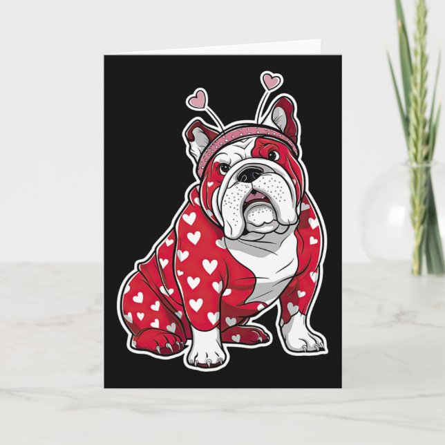 Tarjeta Cabeza de perro con patrón de corazón de cuadros d (Anverso)