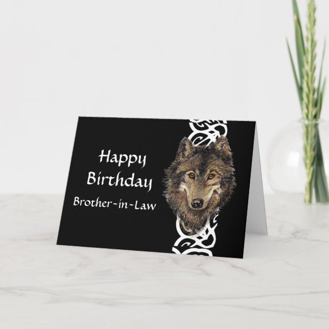 Tarjeta Cabeza salvaje del lobo gris del cuñado del feliz (Anverso)