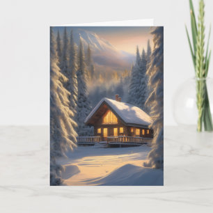 Tarjeta Cabina de invierno en los Navidades de las montaña