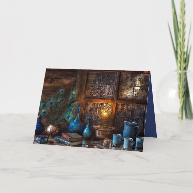 Tarjeta Cabina de invierno rústico escena lamplight (Anverso)