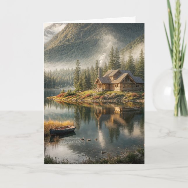 Tarjeta Cabina de Lago de Montaña para el Día del Padre (Anverso)