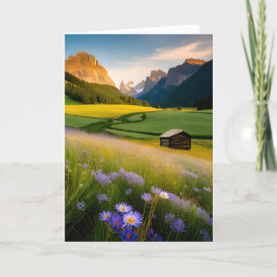 Tarjeta Cabina De Montaña Con Flores Silvestres Para El Cu