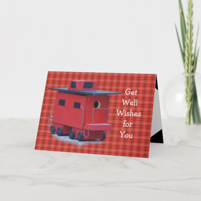 Tarjeta Caboose Rojo en Red Plaid- personalizar en cualqui (Anverso)