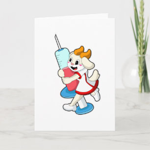 Tarjeta Cabra de enfermera en vacunación con jeringa