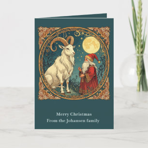 Tarjeta Cabra de Yule y Jultomten Invierno Escandinavo