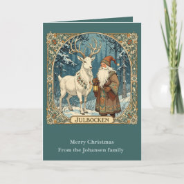 Tarjeta Cabra de Yule y Jultomten Julbocken escandinavo