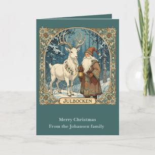Tarjeta Cabra de Yule y Jultomten Julbocken escandinavo