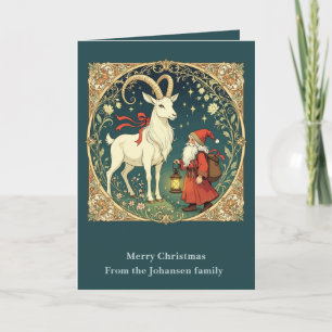 Tarjeta Cabra de Yule y Jultomten Navidad escandinava