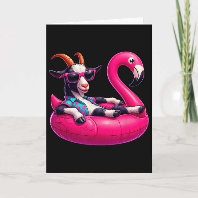 Tarjeta Cabra divertida de verano rosa fiesta de piscina h (Anverso)
