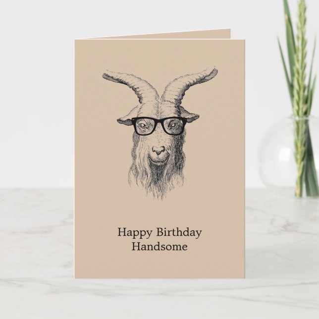 Tarjeta Cabra Hipster de Cumpleaños con Gafas de Crema (Anverso)