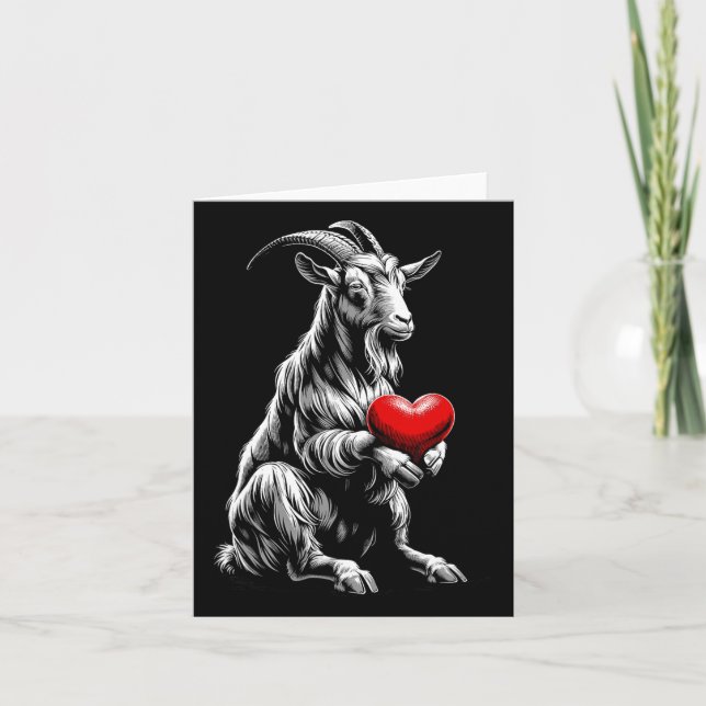Tarjeta Cabra sosteniendo corazón Día de San Valentín Vale (Anverso)