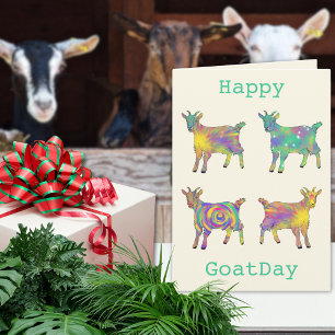 Tarjeta Cabras Divertidas Arte Animal Colorido Humor Cumpl
