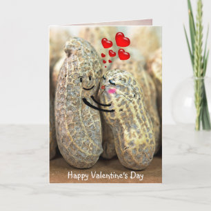 Tarjeta cacahuetes valentinos y corazones rojos