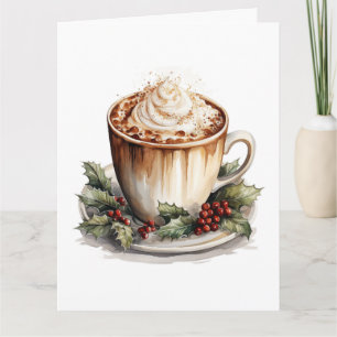 Tarjeta Cacao Caliente Navideño Vintage Acuarela Navidad