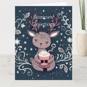 Tarjeta Cacao Caliente y Copos de Nieve  Rudolph Navidad