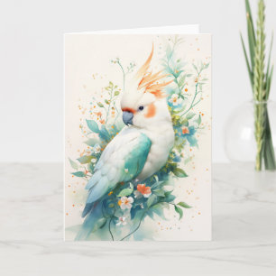 Tarjeta Cacatúa majestuosa en un abrazo floral