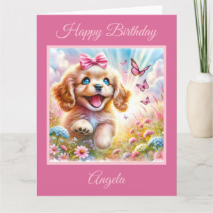 Tarjeta Cachorro adorable de Cocker Spaniel con mariposas