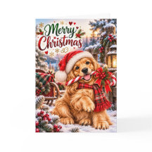 Cachorro adorable de Golden Retriever Feliz Navida