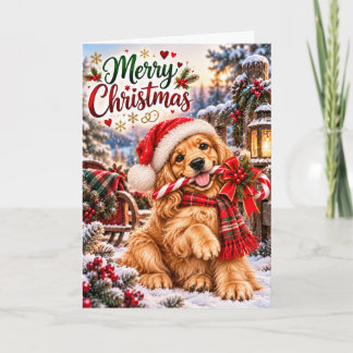 Tarjeta Cachorro adorable de Golden Retriever Feliz Navida
