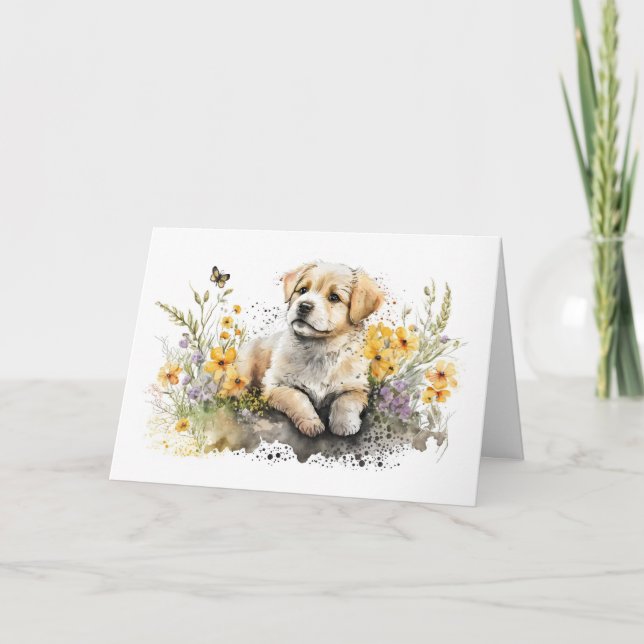 Tarjeta Cachorro Adorable en Barro para Cumpleaños (Anverso)