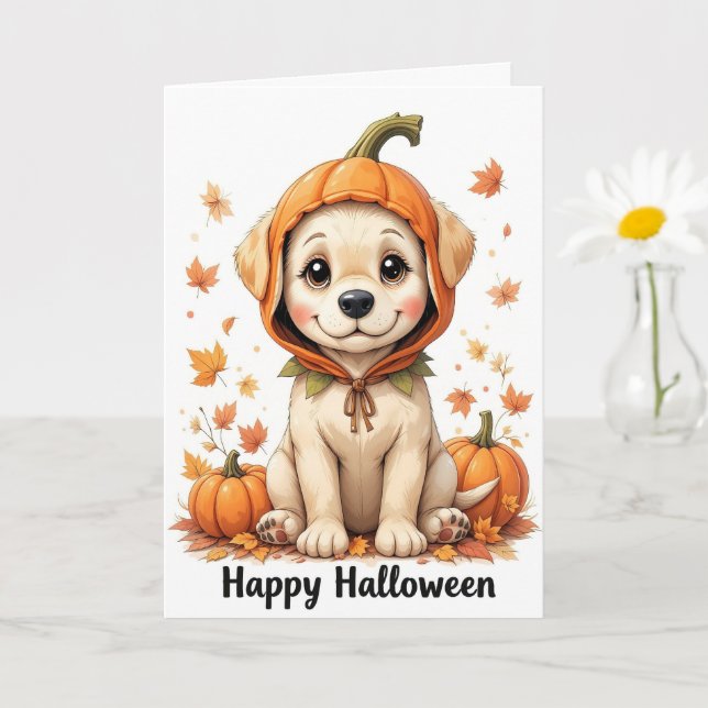 Tarjeta Cachorro adorable en la calabaza Halloween Dulce C (Planta pequeña)