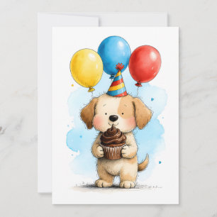 Tarjeta Cachorro Adorable y Cumpleaños Feliz Infantil en F