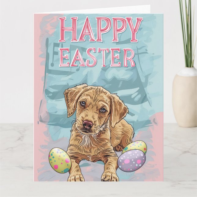 Tarjeta Cachorro Airedale Feliz Pascua (Anverso)