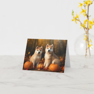Tarjeta Cachorro Akita Otoño Delicia Calabaza