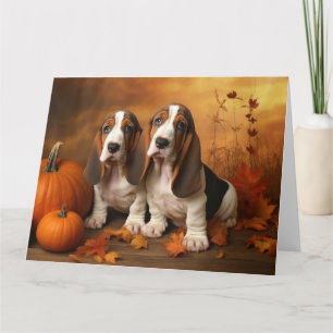 Tarjeta Cachorro Basset Hound Delicia de Otoño Calabaza 