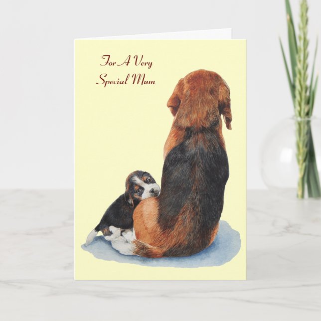 Tarjeta cachorro beagle adorable perro de mamá (Anverso)