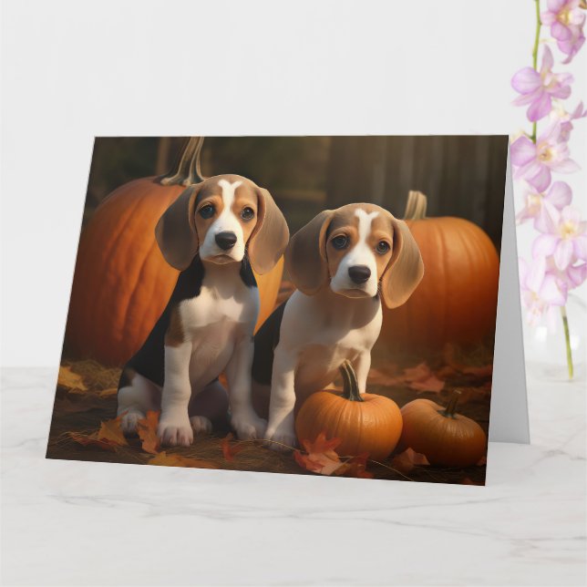 Tarjeta Cachorro Beagle Delicia de Otoño Calabaza  (Orquídea)
