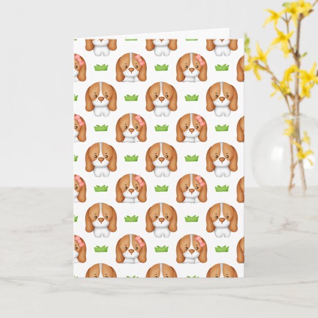 Tarjeta Cachorro Beagle en acuarela linda  (flor amarilla)