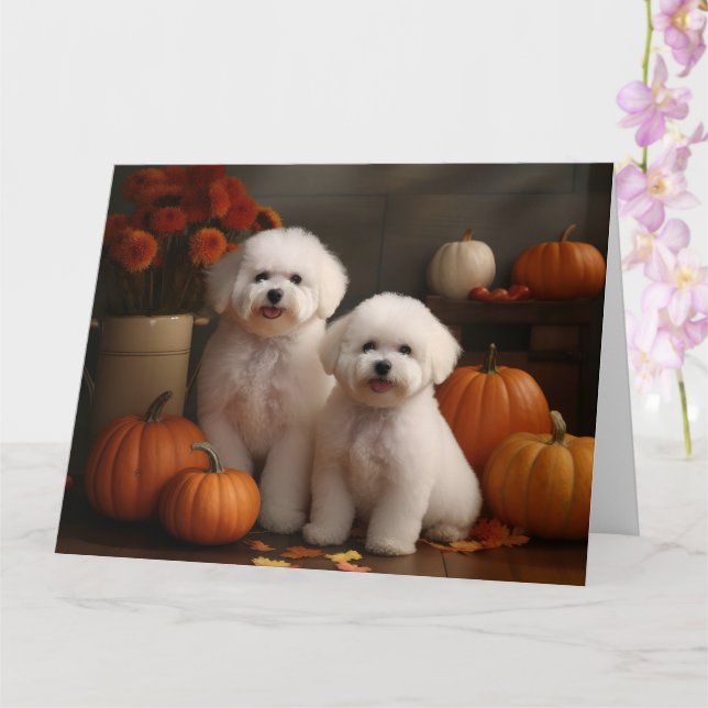 Tarjeta Cachorro Bichon Frise Delicia de Otoño Calabaza  (Orquídea)