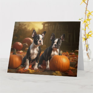 Tarjeta Cachorro Boston Terrier Otoño Delicia Calabaza
