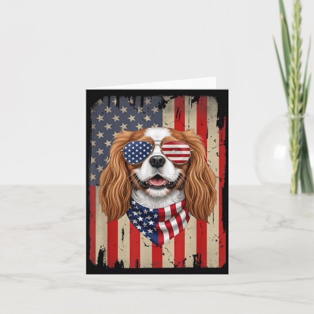 Tarjeta Cachorro Cavalier King Charles Spaniel 4 De Julio (Anverso)