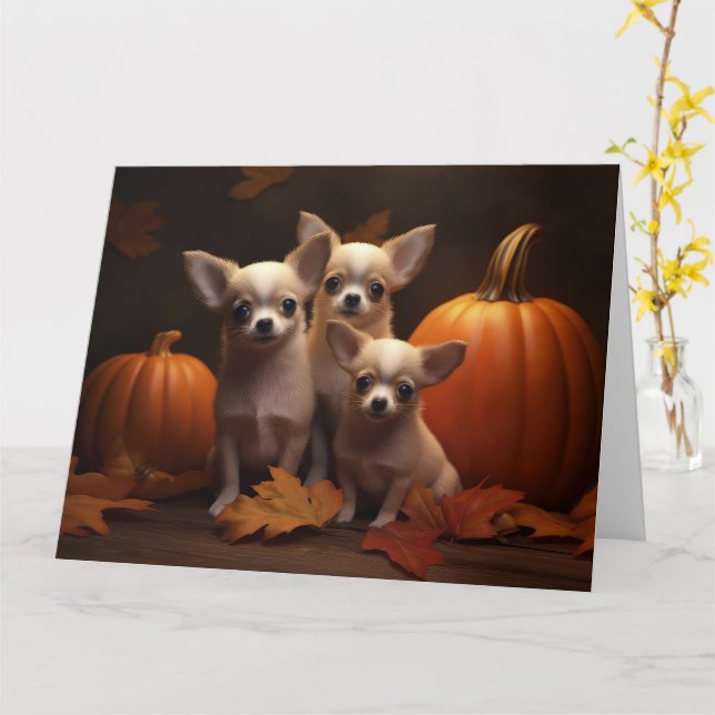 Tarjeta Cachorro Chihuahua Delicia de Otoño Calabaza  (flor amarilla)