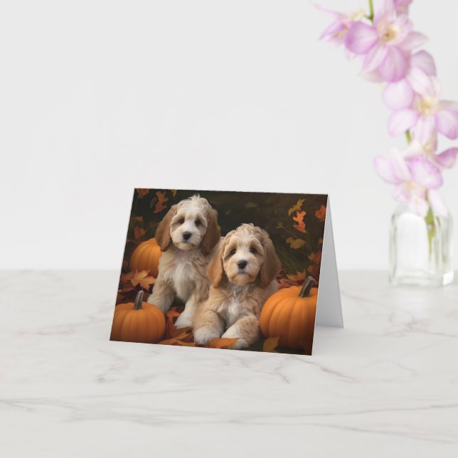 Tarjeta Cachorro Cockapoo Delicia de Otoño Calabaza  (Orquídea)