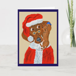 Tarjeta Cachorro Dachshund contándole a Santa sus deseos d