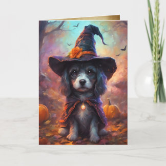 Tarjeta Cachorro de Brujas - Feliz Halloween, Perro Cuto