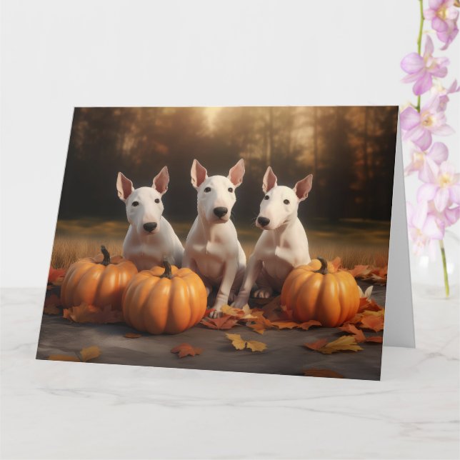 Tarjeta Cachorro de Bull Terrier Delicia de Otoño Calabaza (Orquídea)