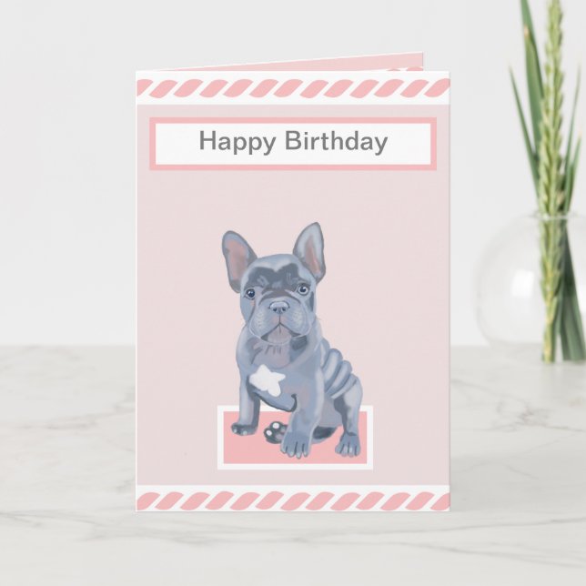 Tarjeta Cachorro de Bulldog francés gris azul (Anverso)