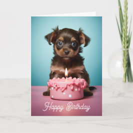 Tarjeta Cachorro de cachorro con pastel rosado