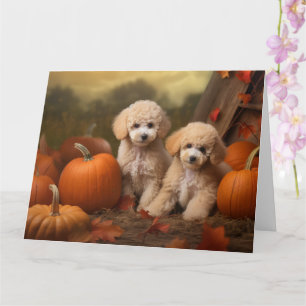 Tarjeta Cachorro de Caniche Delicia de Otoño Calabaza