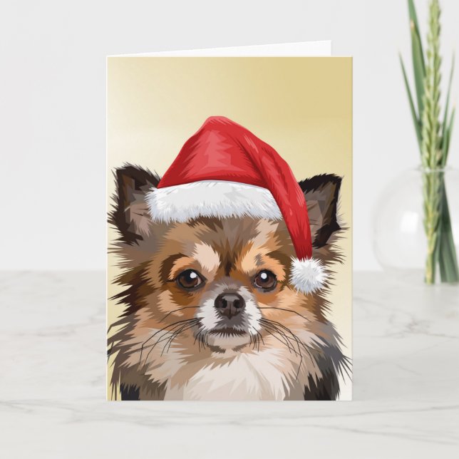 Tarjeta cachorro de Chihuahua de Navidad con sombrero de S (Anverso)
