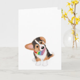 Tarjeta Cachorro de corgi con baraja de arco iris con tarj