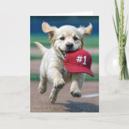Tarjeta Cachorro de cumpleaños con gorra de béisbol rojo #